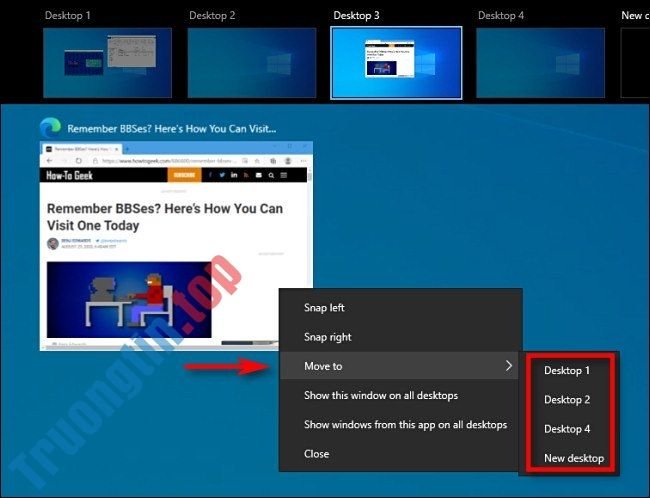 Cách di chuyển cửa sổ sang một desktop ảo khác trên Windows 10