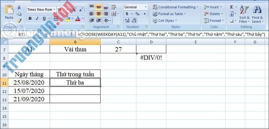 Hàm&nbsp;Choose&nbsp;kết&nbsp;hợp&nbsp;hàm&nbsp;Weekday&nbsp;