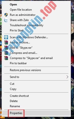 Nhấn&nbsp;Properties&nbsp;ứng&nbsp;dụng