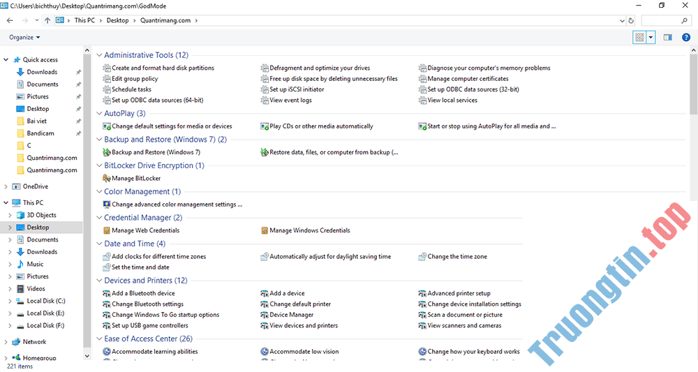 Thư&nbsp;mục&nbsp;Godmode&nbsp;trên&nbsp;Windows&nbsp;10