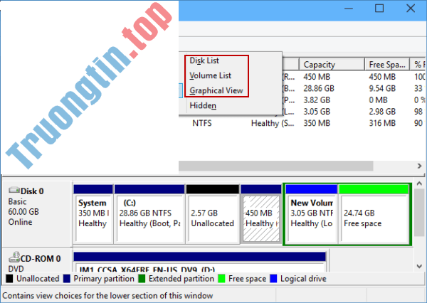Cách thay đổi chế độ xem Disk Management trên Windows 10