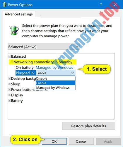 Cách thêm/xóa “Networking connectivity in Standby” khỏi Power Options trong Windows 10