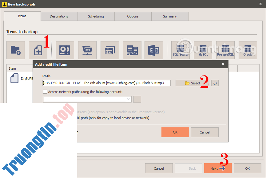 Chọn&nbsp;dữ&nbsp;liệu&nbsp;muốn&nbsp;sao&nbsp;lưu&nbsp;