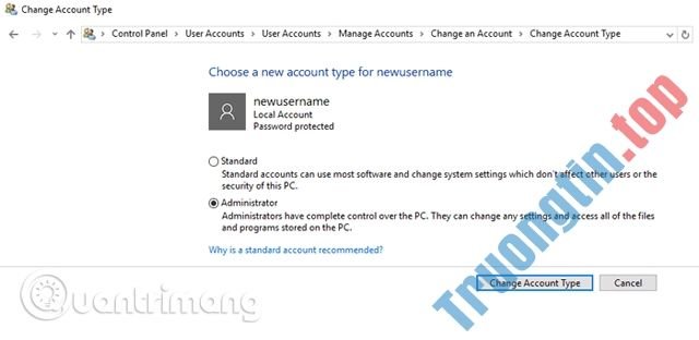 Chọn&nbsp;Change&nbsp;the&nbsp;account&nbsp;type