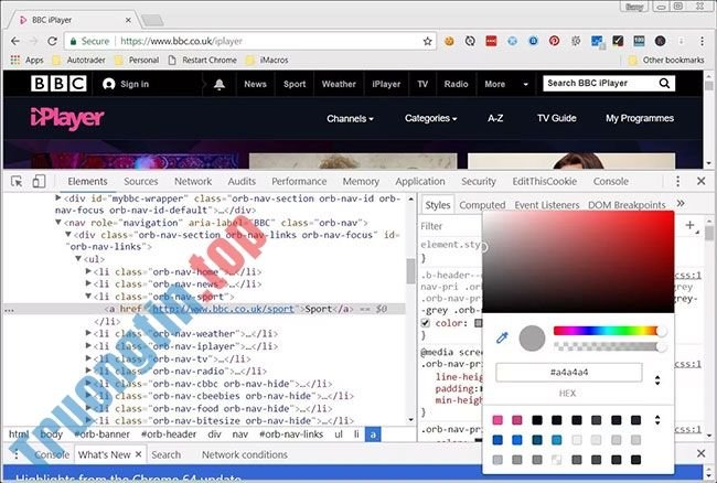 5 phần mềm giúp lấy mã màu chuyên nghiệp 8 Nhấp vào ô màu nhỏ để mở ra công cụ lấy mã màu tích hợp của Chrome