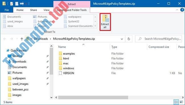 Nhấp&nbsp;vào&nbsp;nút&nbsp;Extract&nbsp;all&nbsp;từ&nbsp;tab&nbsp;“Compressed&nbsp;Folder&nbsp;Tools”