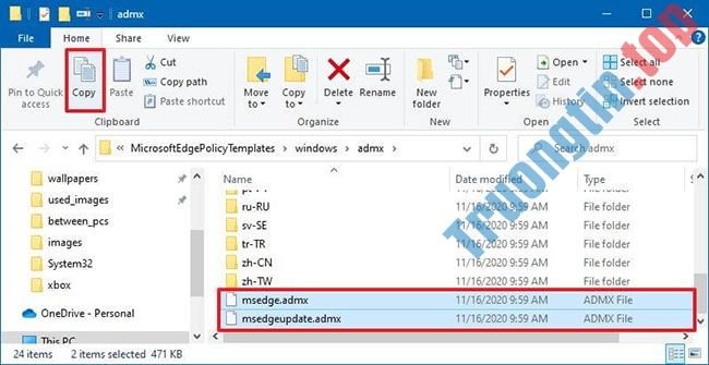 Chọn&nbsp;các&nbsp;file&nbsp;msedge.admx&nbsp;và&nbsp;msedgeupdate.admx