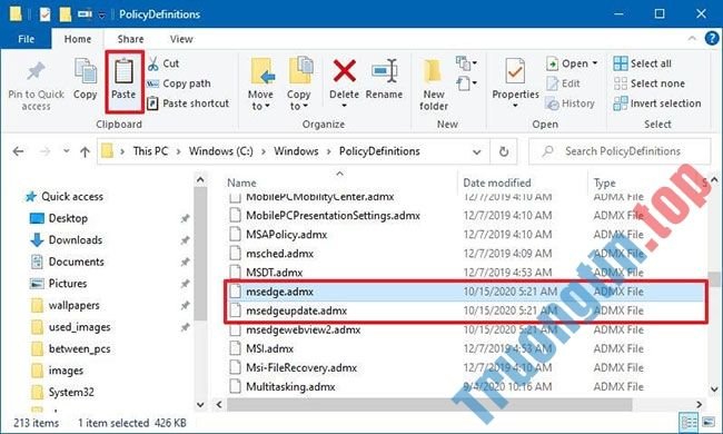 Nhấp&nbsp;vào&nbsp;nút&nbsp;Paste&nbsp;từ&nbsp;tab&nbsp;“Home”