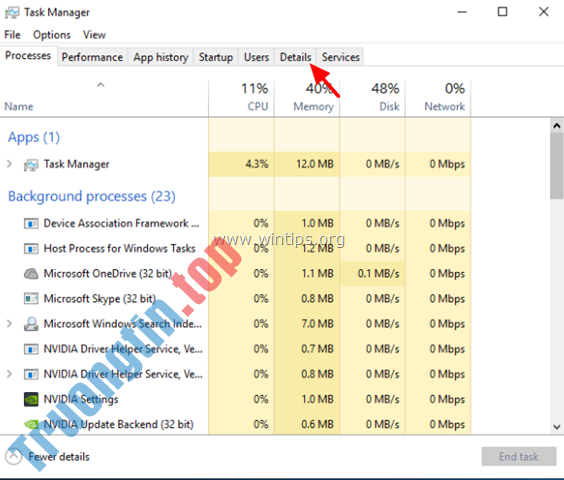 chọn&nbsp;tab&nbsp;Details
