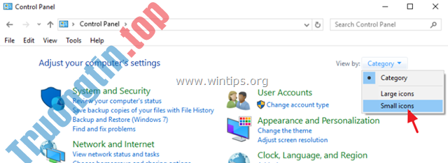 bạn&nbsp;thiết&nbsp;lập&nbsp;mục&nbsp;View&nbsp;by&nbsp;thành&nbsp;Small&nbsp;icons