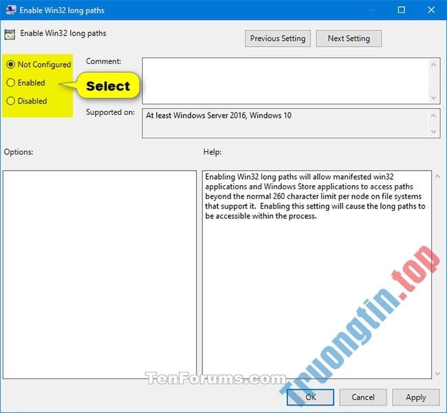 Cách kích hoạt/vô hiệu hóa policy Enable Win32 long paths trong Windows 10
