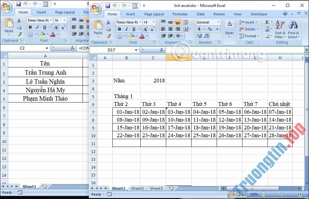 Mở&nbsp;2&nbsp;cửa&nbsp;sổ&nbsp;Excel&nbsp;