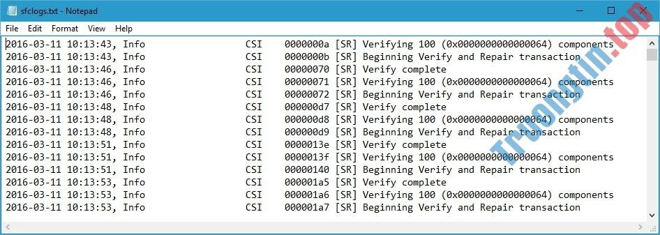 Mở&nbsp;sfclogs.txt&nbsp;trên&nbsp;Desktop&nbsp;bằng&nbsp;Notepad