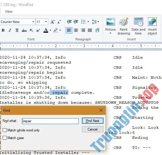 Sử&nbsp;dụng&nbsp;“repair”&nbsp;và&nbsp;“repaired”&nbsp;để&nbsp;xem&nbsp;bất&nbsp;kỳ&nbsp;file&nbsp;nào&nbsp;đã&nbsp;được&nbsp;sửa&nbsp;chữa