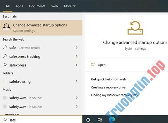 Chọn&nbsp;“Change&nbsp;advanced&nbsp;startup&nbsp;options”&nbsp;từ&nbsp;menu&nbsp;Start