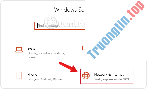 Nhấn chọn Network & Internet trong Windows Settings