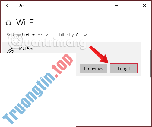 Click chọn Forget để xóa mạng WiFi đã từng kết nối