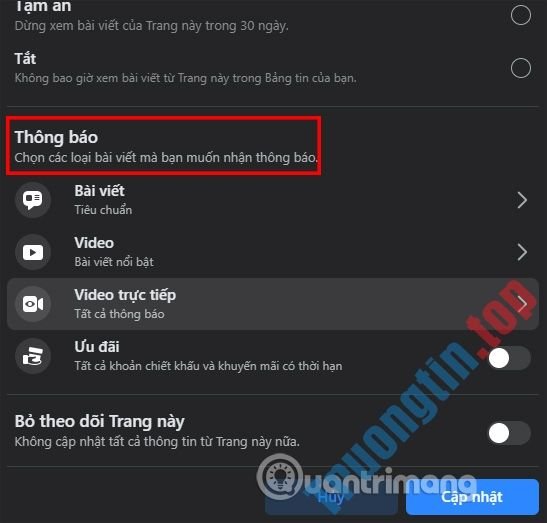 Cách&nbsp;tắt&nbsp;thông&nbsp;báo&nbsp;Fanpage&nbsp;Facebook