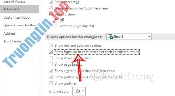 Cách&nbsp;hiện&nbsp;công&nbsp;thức&nbsp;Excel&nbsp;để&nbsp;in&nbsp;ấn