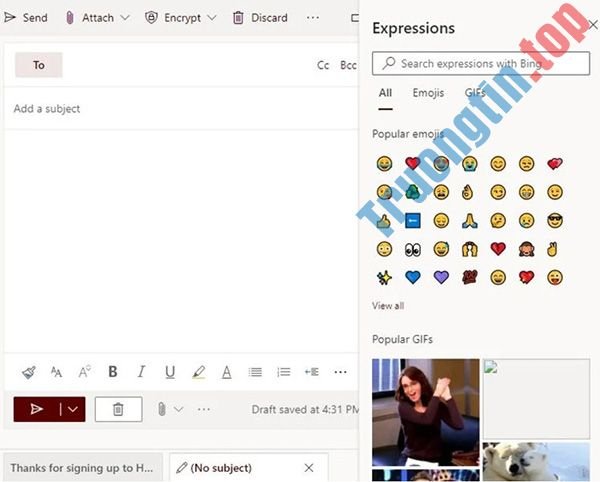 Cách sử dụng emoji trên email Outlook