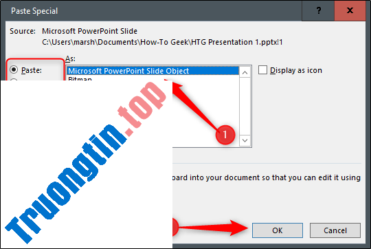 Cách liên kết hoặc nhúng slide PowerPoint trong tài liệu Word