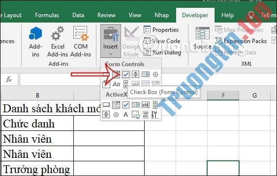 Cách&nbsp;chèn&nbsp;checkbox&nbsp;trong&nbsp;Excel