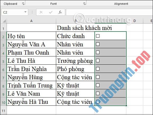 Cách&nbsp;chèn&nbsp;checkbox&nbsp;trong&nbsp;Excel