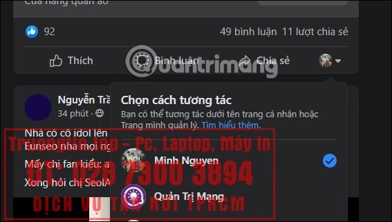 Cách&nbsp;comment&nbsp;bằng&nbsp;Fanpage&nbsp;Facebook