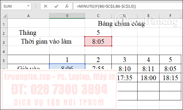 Cách&nbsp;tính&nbsp;tiền&nbsp;phạt&nbsp;đi&nbsp;muộn&nbsp;trong&nbsp;Excel