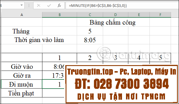 Cách&nbsp;tính&nbsp;tiền&nbsp;phạt&nbsp;đi&nbsp;muộn&nbsp;trong&nbsp;Excel