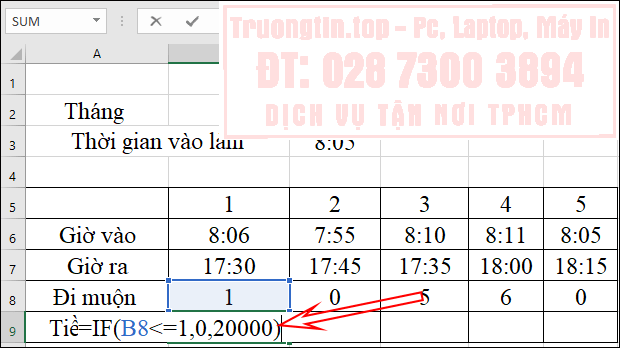 Cách&nbsp;tính&nbsp;tiền&nbsp;phạt&nbsp;đi&nbsp;muộn&nbsp;trong&nbsp;Excel