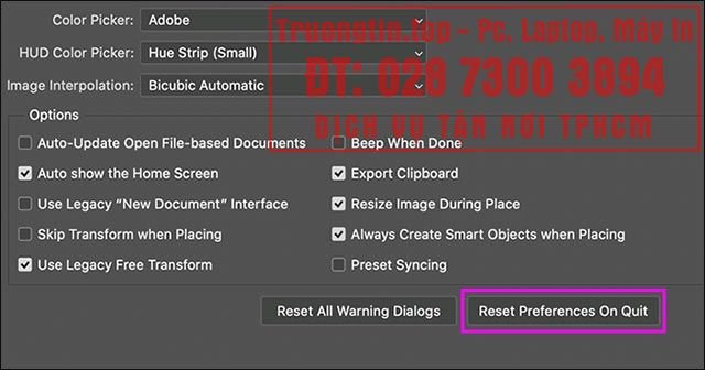 Cách reset các công cụ trong Photoshop về cài đặt mặc định