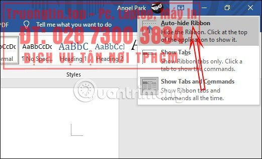 Cách&nbsp;ẩn&nbsp;hiện&nbsp;thanh&nbsp;công&nbsp;cụ&nbsp;Ribbon&nbsp;trong&nbsp;Word