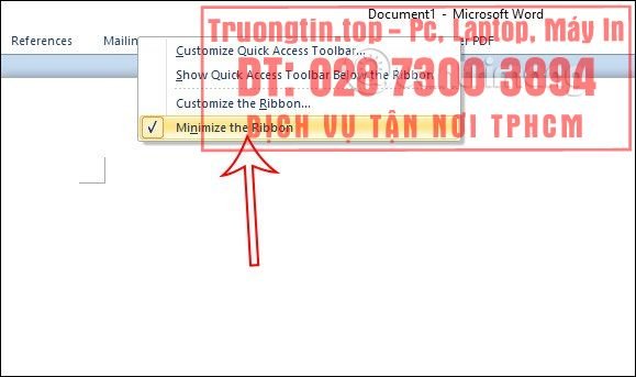 Cách ẩn hiện thanh công cụ Ribbon trong Word