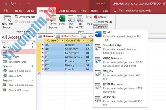 Cách&nbsp;xuất&nbsp;dữ&nbsp;liệu&nbsp;Microsoft&nbsp;Access&nbsp;sang&nbsp;tài&nbsp;liệu&nbsp;Word