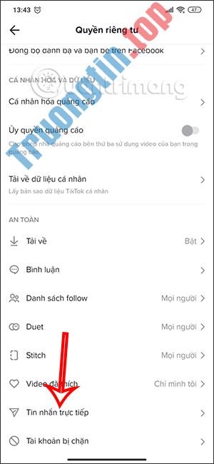 Cách&nbsp;chặn&nbsp;tin&nbsp;nhắn&nbsp;từ&nbsp;người&nbsp;lạ&nbsp;trên&nbsp;TikTok