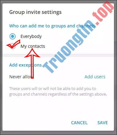 Cách&nbsp;chặn&nbsp;người&nbsp;khác&nbsp;thêm&nbsp;vào&nbsp;nhóm&nbsp;Telegram
