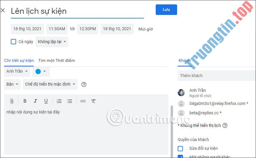 Cách&nbsp;tạo&nbsp;sự&nbsp;kiện&nbsp;trong&nbsp;Gmail