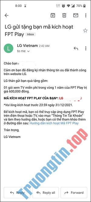 Cách nhận miễn phí 1 năm FPT Play từ LG