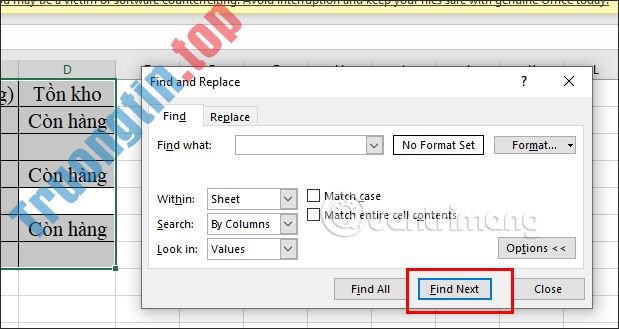 Cách tìm ô trống Excel, tô màu ô trống trong Excel