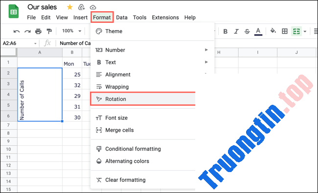 Cách&nbsp;xoay&nbsp;văn&nbsp;bản&nbsp;trong&nbsp;Google&nbsp;Sheets