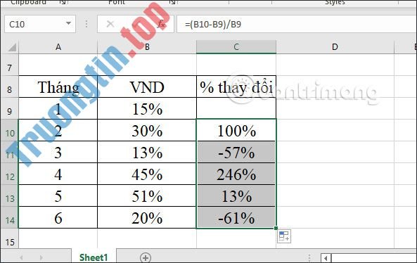 Cách&nbsp;tính&nbsp;phần&nbsp;trăm&nbsp;trong&nbsp;Excel