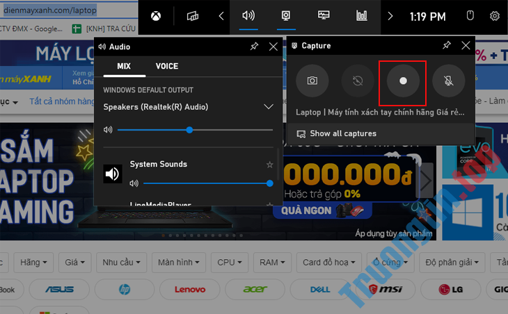 Instructions for recording laptop screen directly or using software