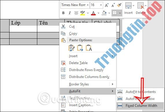 Cách tự động chỉnh kích thước bảng Word