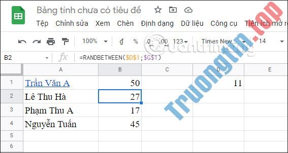 Cách&nbsp;tạo&nbsp;số&nbsp;ngẫu&nbsp;nhiên&nbsp;trong&nbsp;Google&nbsp;Sheets