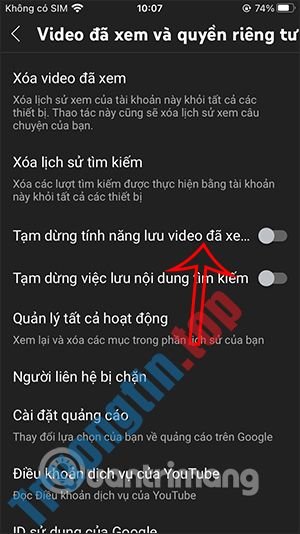 Cách&nbsp;tắt&nbsp;lưu&nbsp;video&nbsp;YouTube&nbsp;đã&nbsp;xem