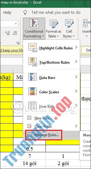 Cách quản lý quy tắc định dạng có điều kiện trong Excel