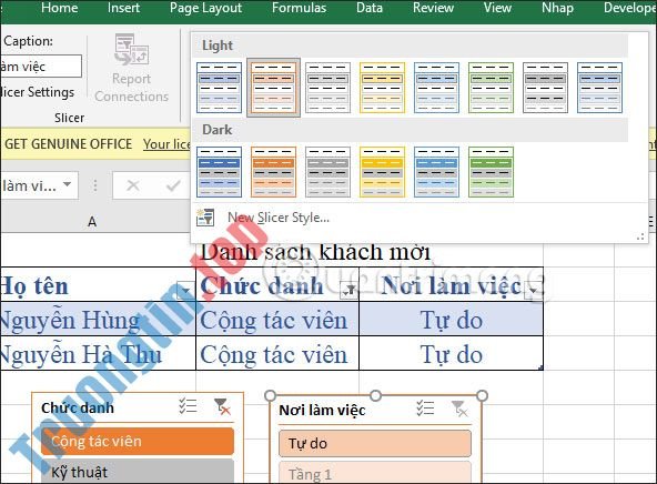 Cách&nbsp;dùng&nbsp;Slicer&nbsp;lọc&nbsp;dữ&nbsp;liệu&nbsp;Excel
