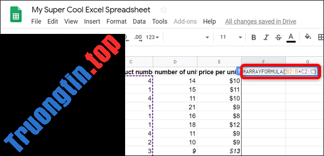 Cách&nbsp;nhân&nbsp;số&nbsp;trong&nbsp;Google&nbsp;Sheets