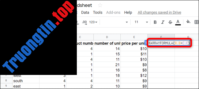 Cách&nbsp;nhân&nbsp;số&nbsp;trong&nbsp;Google&nbsp;Sheets